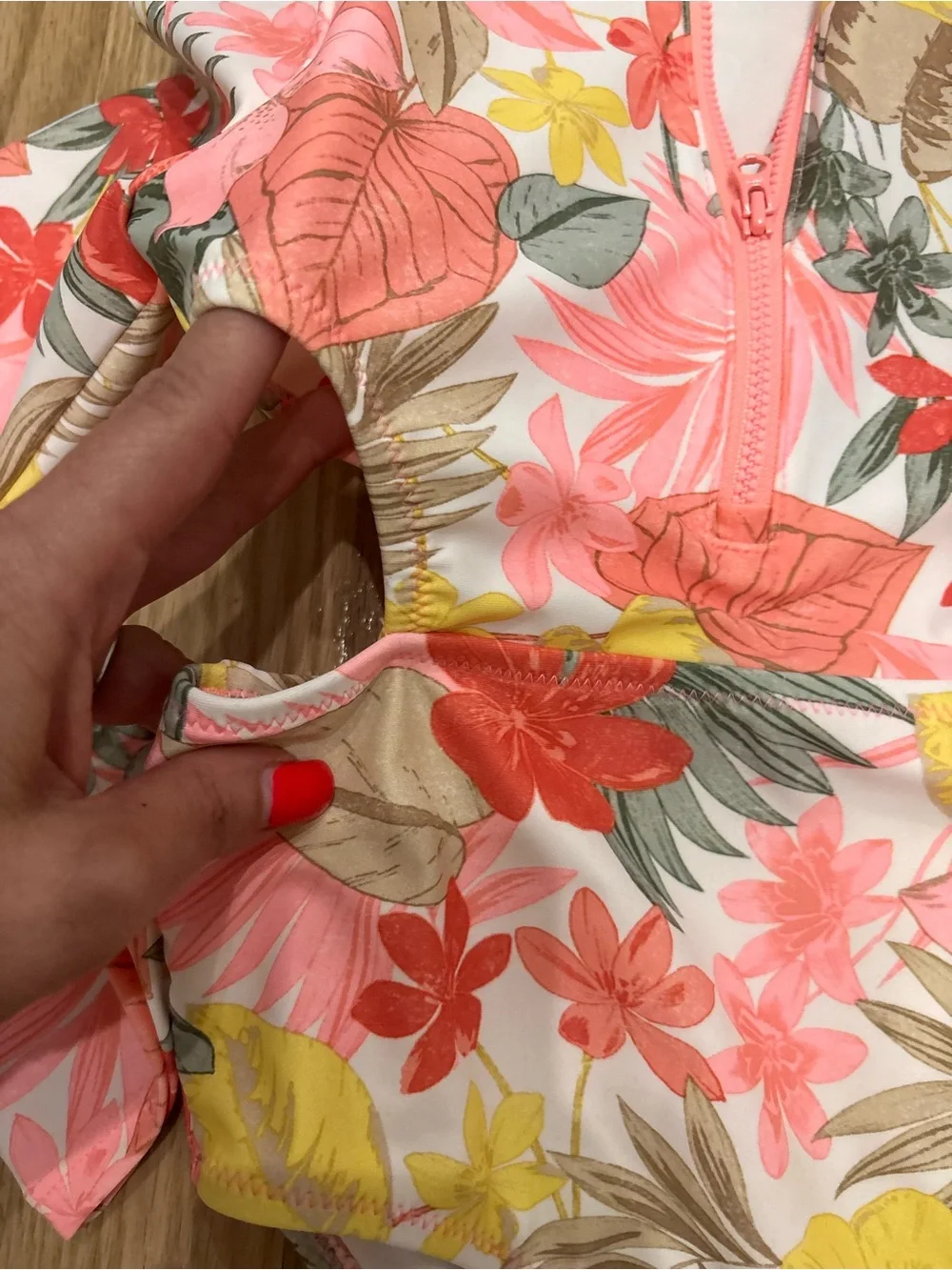 Carter's Coral, Pink & Yellow Floral Long-Sleeve One-Piece Swimsuit